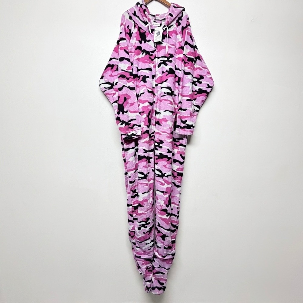 Forever Lazy Pink Camo Fleece Hooded Onesie XXL NWT Drop Seat Pajamas